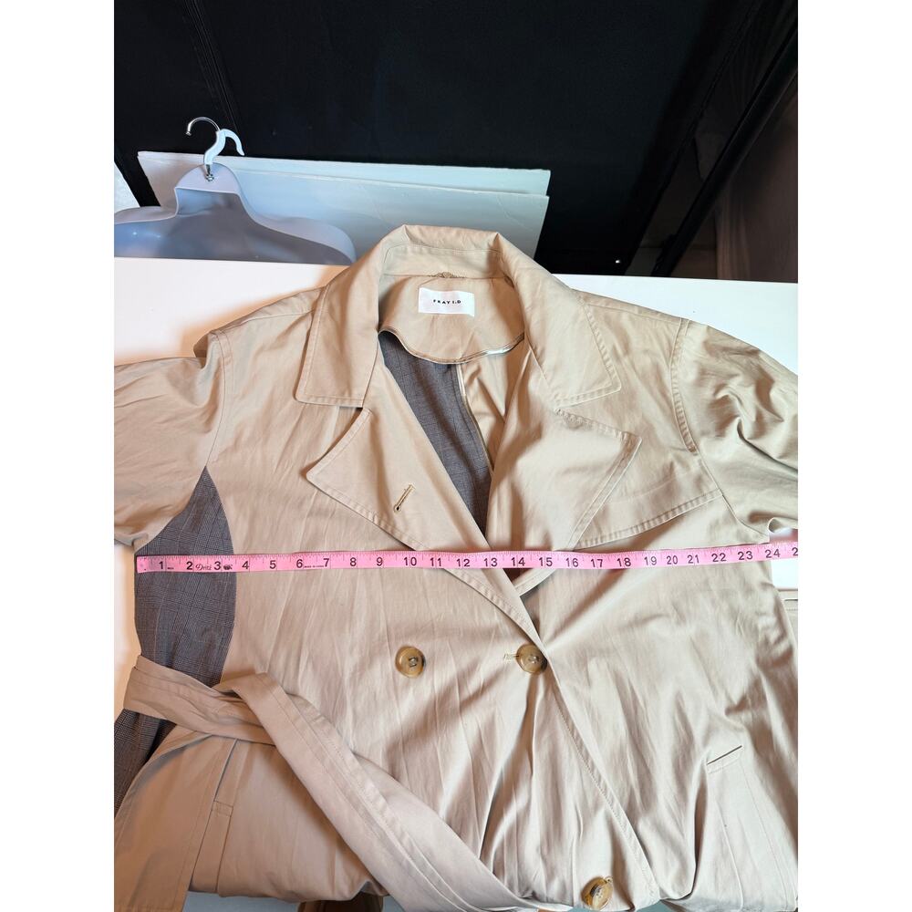 FRAY I.D Double Breasted Trench Coat Oversized Mix Pattern Japanese Minimalism S - Picture 15 of 16